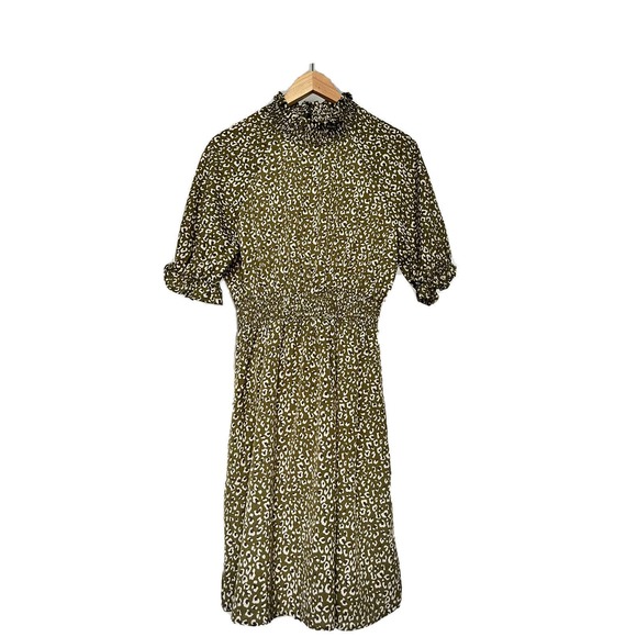 Hayden Los Angeles Midi Ruffle Olive Green Animal Print Dress Sze M Retro Tiered - Picture 2 of 7